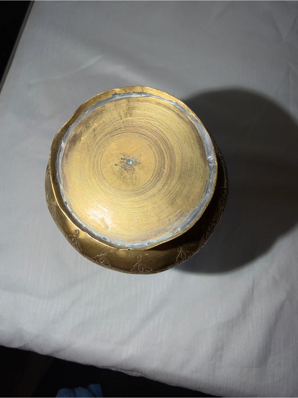 Vintage Etched Brass Trumpet Vase – Middle Eastern Floral & Calligraphy Style - Picture 9 of 9